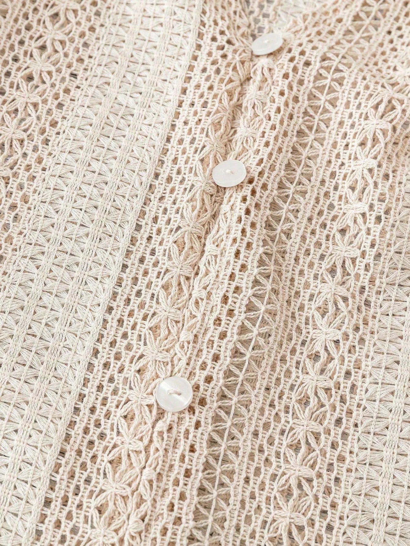 Sarah Express Women's Crochet Notched Button-Front Shirt