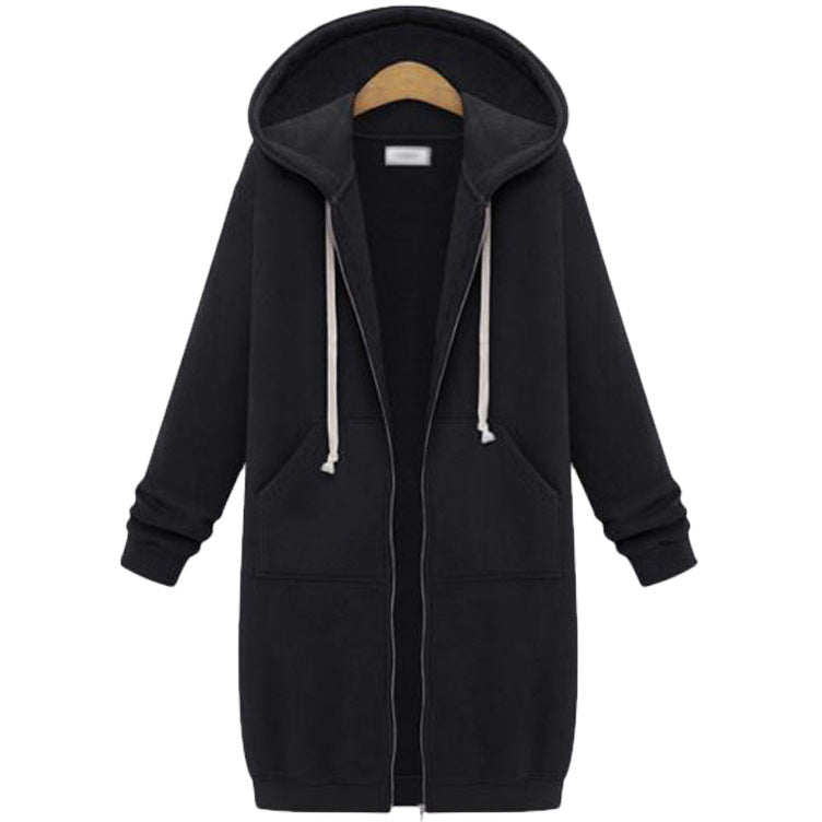Women's Hooded Fleece Long Jacket with Zipper