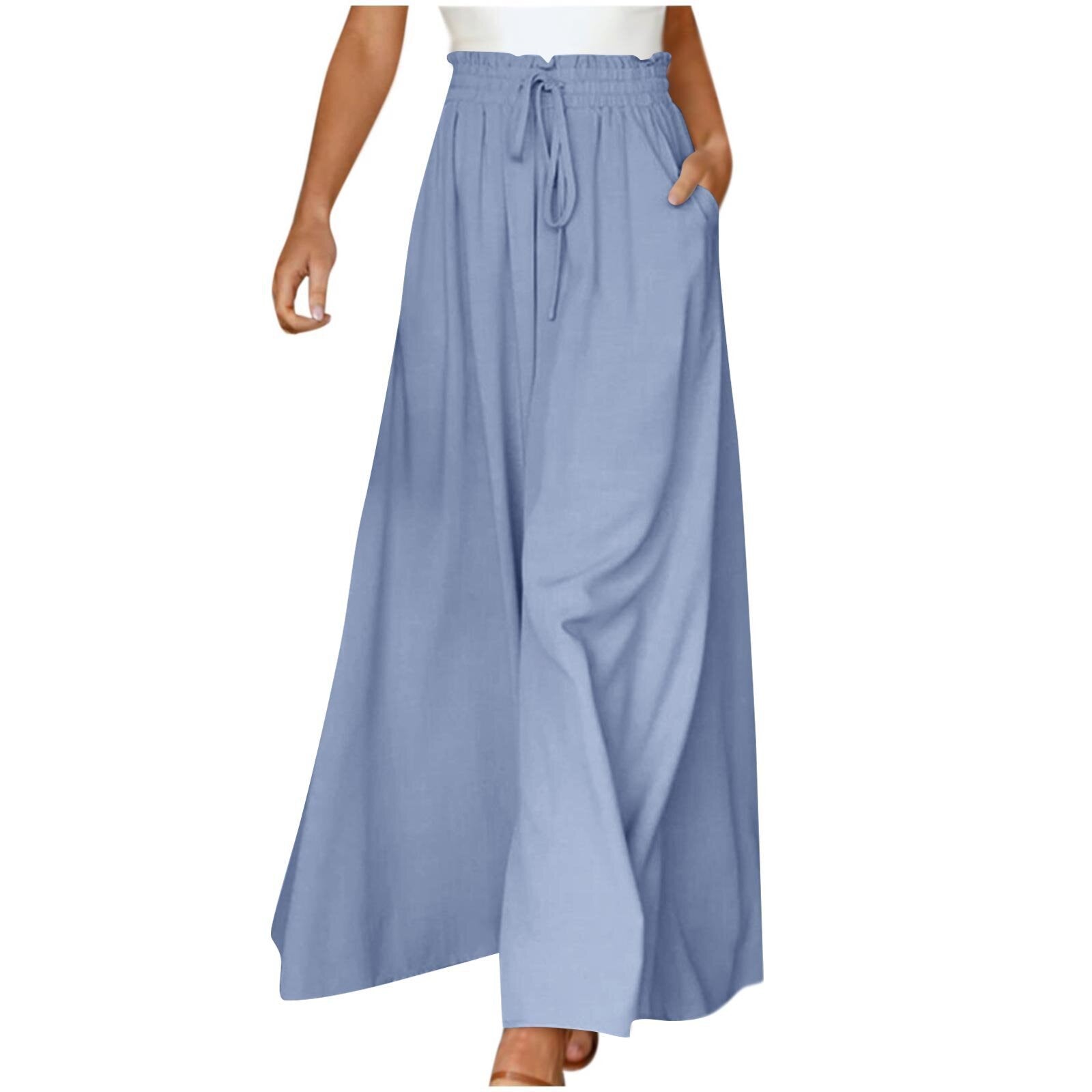 High Waist Wide Leg Dress Pants Elastic Waistband Full Length Trousers