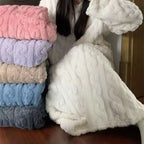 Women's Coral Fleece Nightgown - Long Sleeve Winter Sleep Dress with Pockets - Warm Loungewear