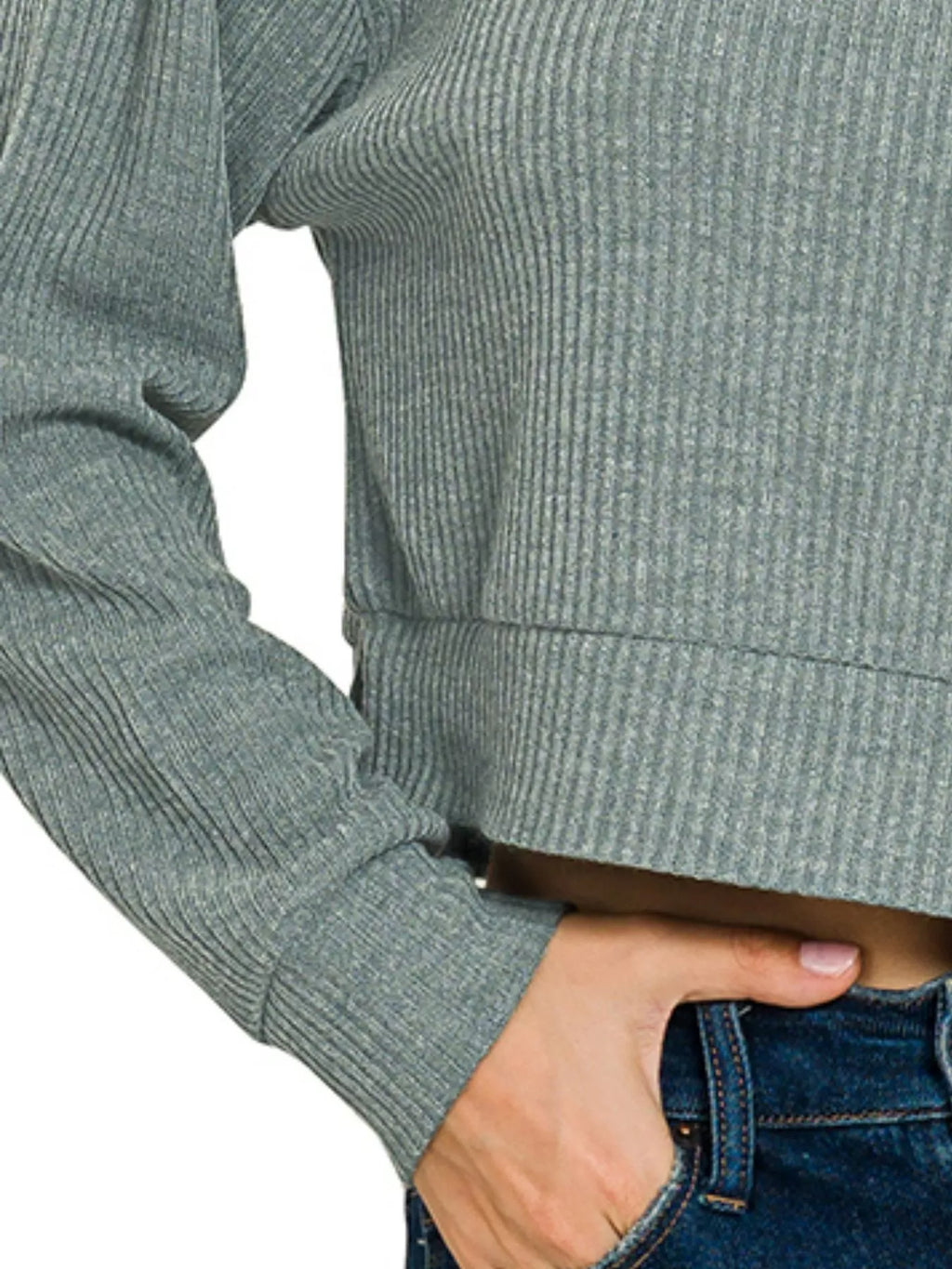 Sarah Express Women’s Ribbed Drop Shoulder Cropped Hoodie Casual