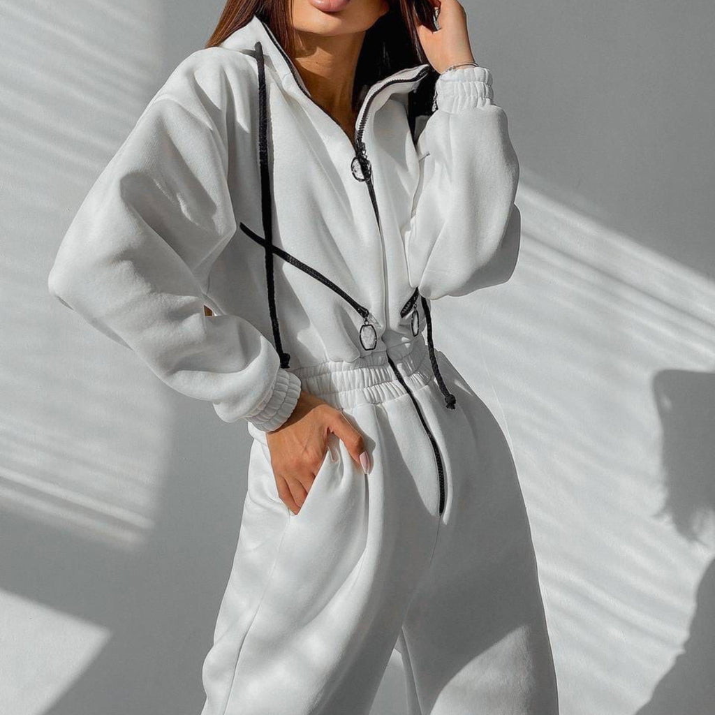 Hooded Long Sleeve Jumpsuit Sports Casual