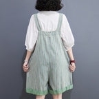 Women's Striped Denim Shortalls High Waist Wide Leg - Summer Casual Urban Overalls