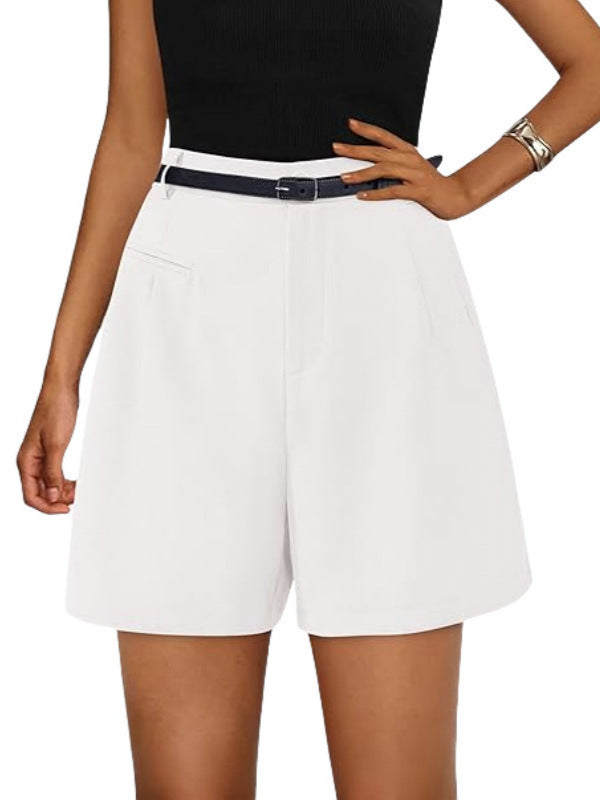 High Waist Wide Leg Casual Shorts Elastic Waistband Bermuda Length