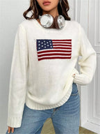 Sarah Express Women's US Flag Round Neck Long Sleeve Sweater