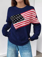 Sarah Express Women's US Flag Round Neck Long Sleeve Sweater