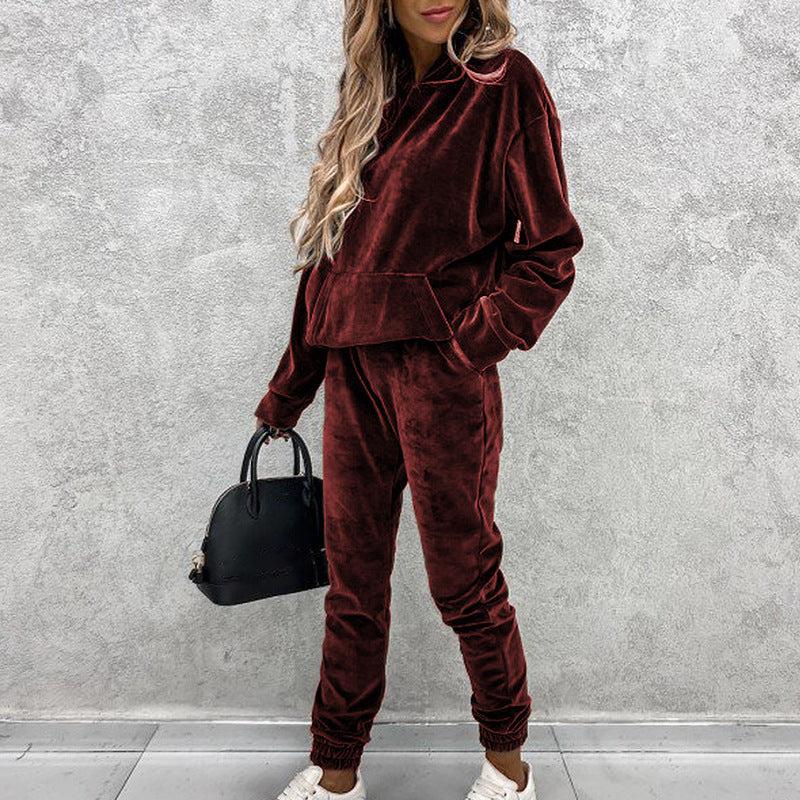 Velvet Hoodie Jogger Set Two-Piece Athleisure Tracksuit