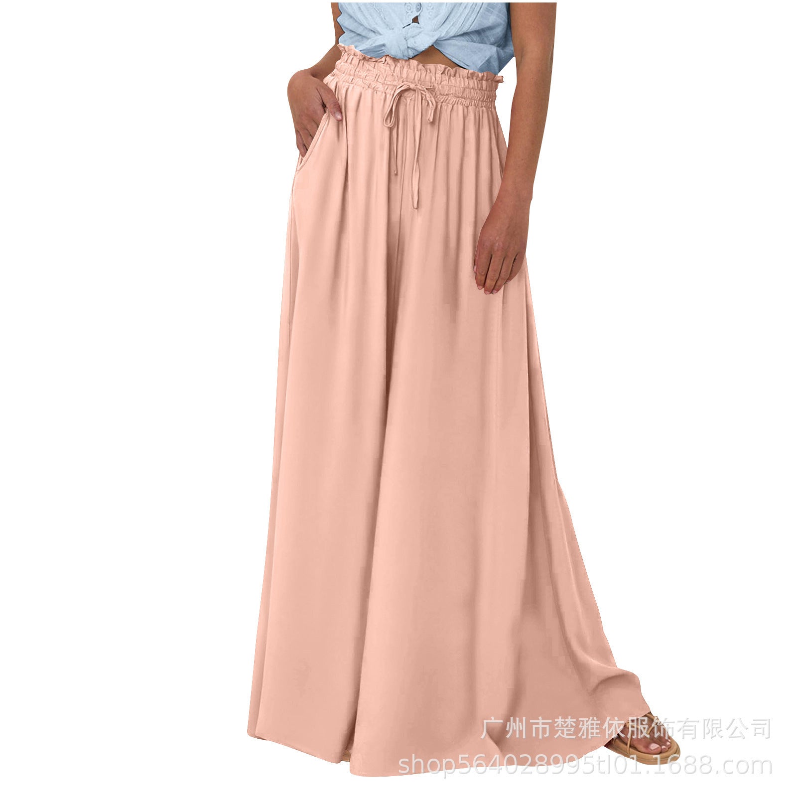 Women's High Waist Wide Leg Pants Casual Polyester Trousers