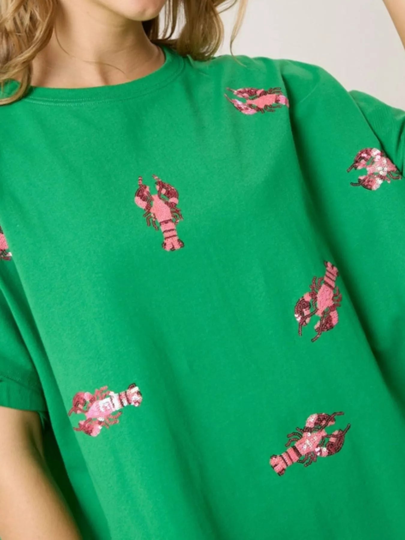 Sarah Express Women's Sequin Lobster Round Neck T-Shirt