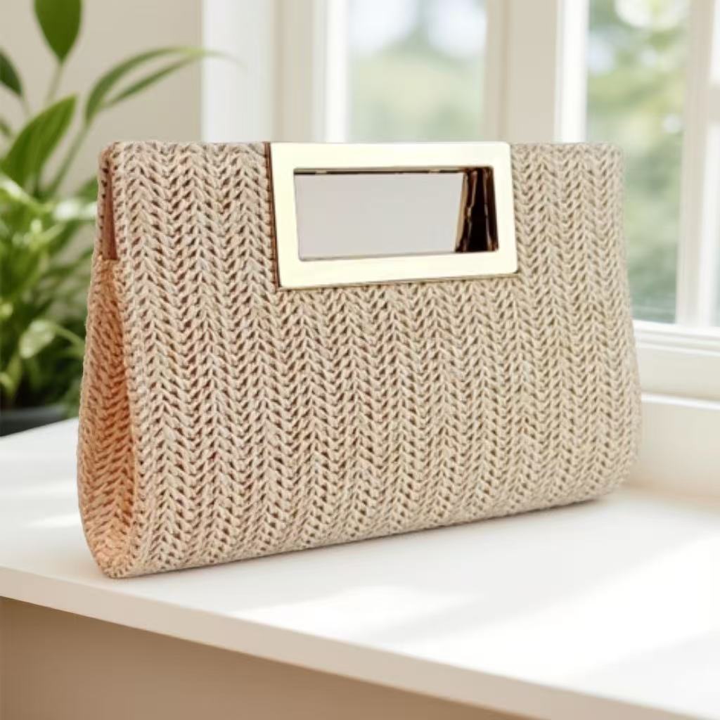 Sarah Express Women's Woven Chain Clutch Bag - Elegant Evening Handbag with Metal Accents
