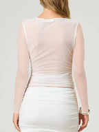 Sarah Express Women's Ruched Mesh Long Sleeve Top