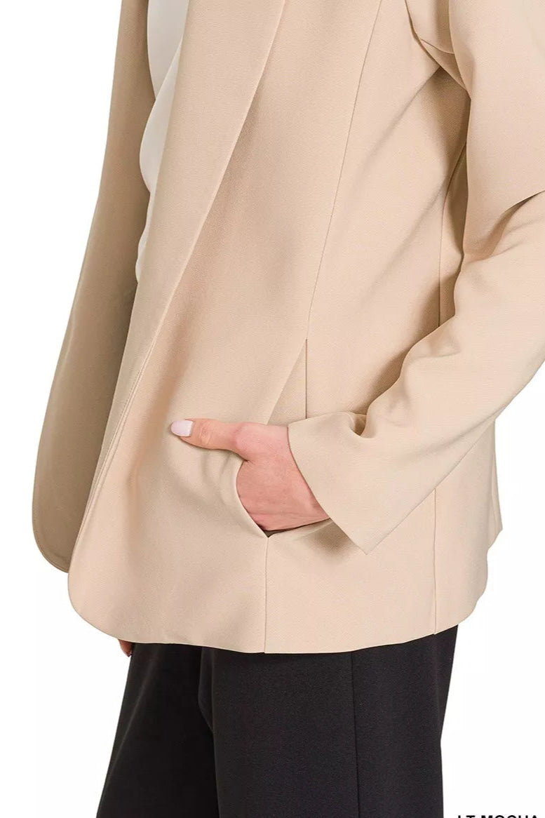 Sarah Express Women’s Lined Open-Front Lapel-Free Blazer for Work Office