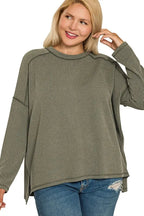 Sarah Express Women’s Plus Size Exposed Seam Corded Rib Knit Top
