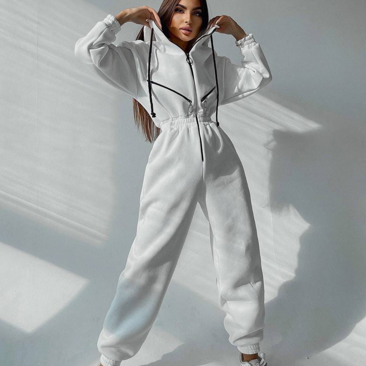 Hooded Long Sleeve Jumpsuit Sports Casual