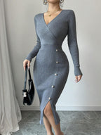 Women's High Waist Long Sleeve Bodycon Knit Maxi Dress Sheath
