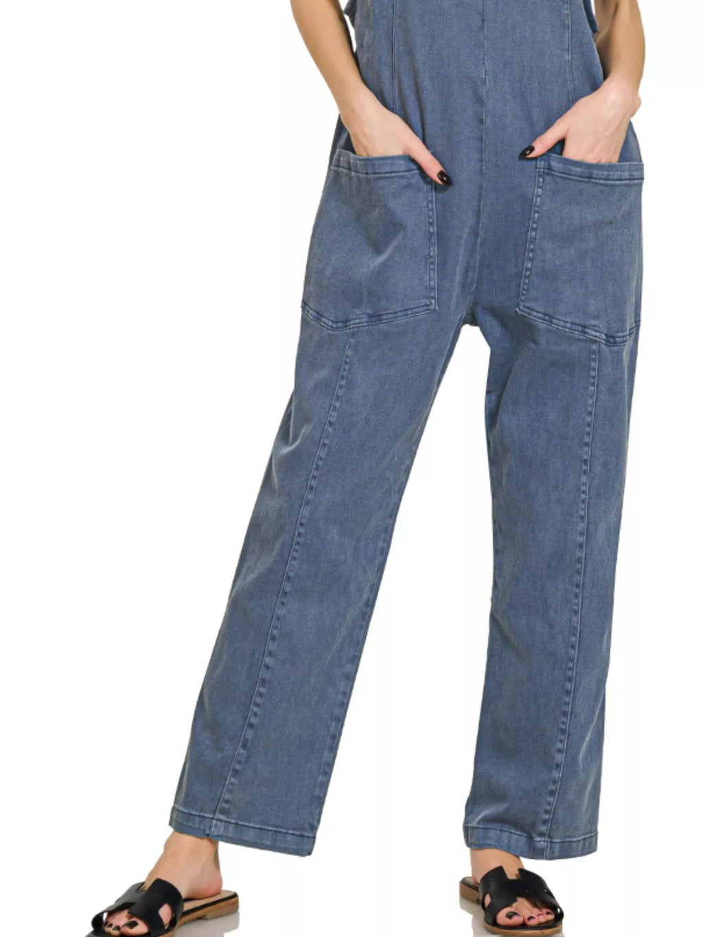 Sarah Express Women’s Baggy Denim Overall Jumpsuit with Pockets