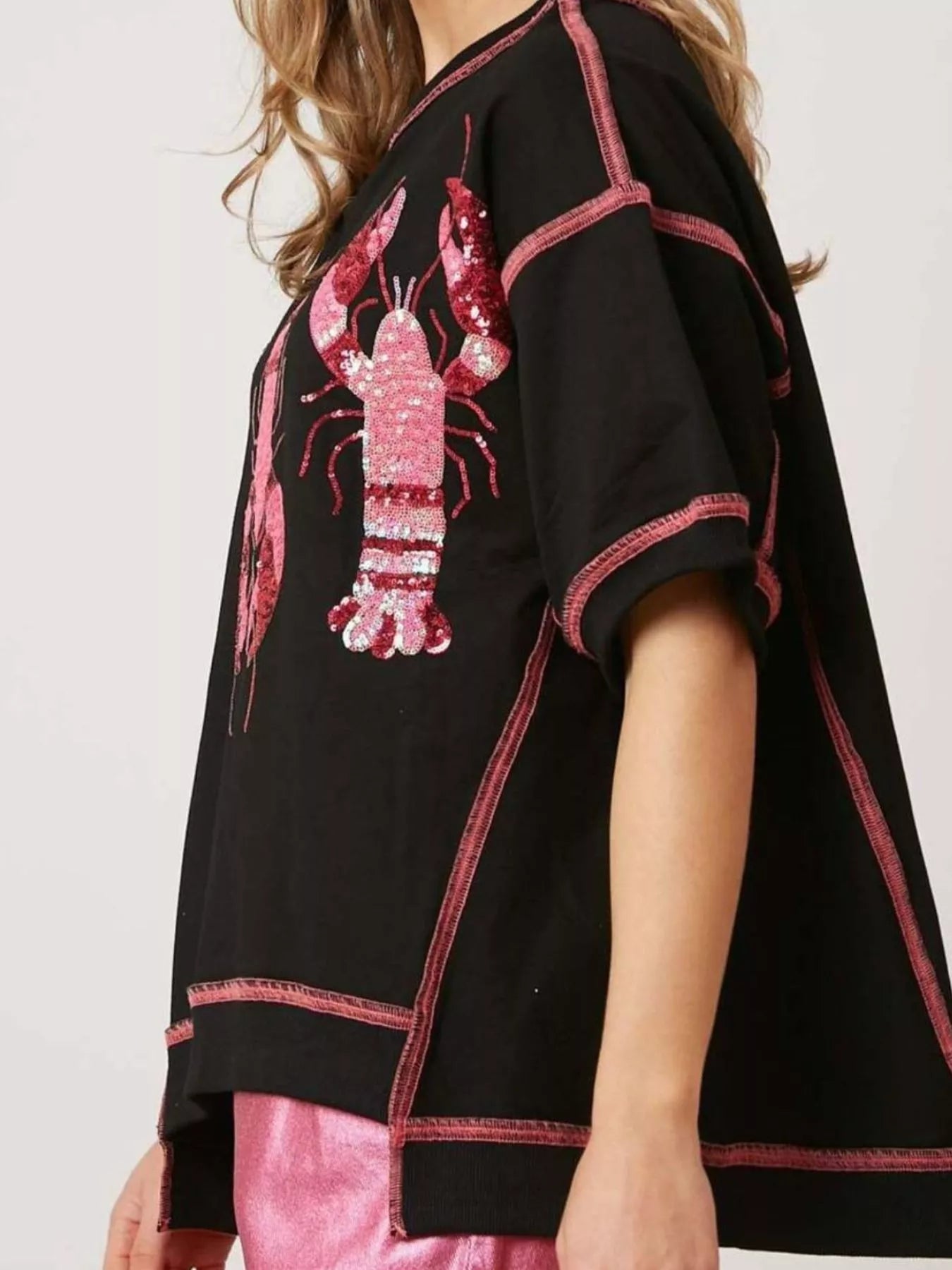 Sarah Express Women's Sequin Lobster Half Sleeve T-Shirt