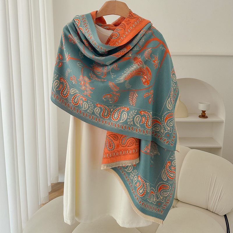 Geometric Ethnic Print Scarf Soft Cashmere-Feel Warm
