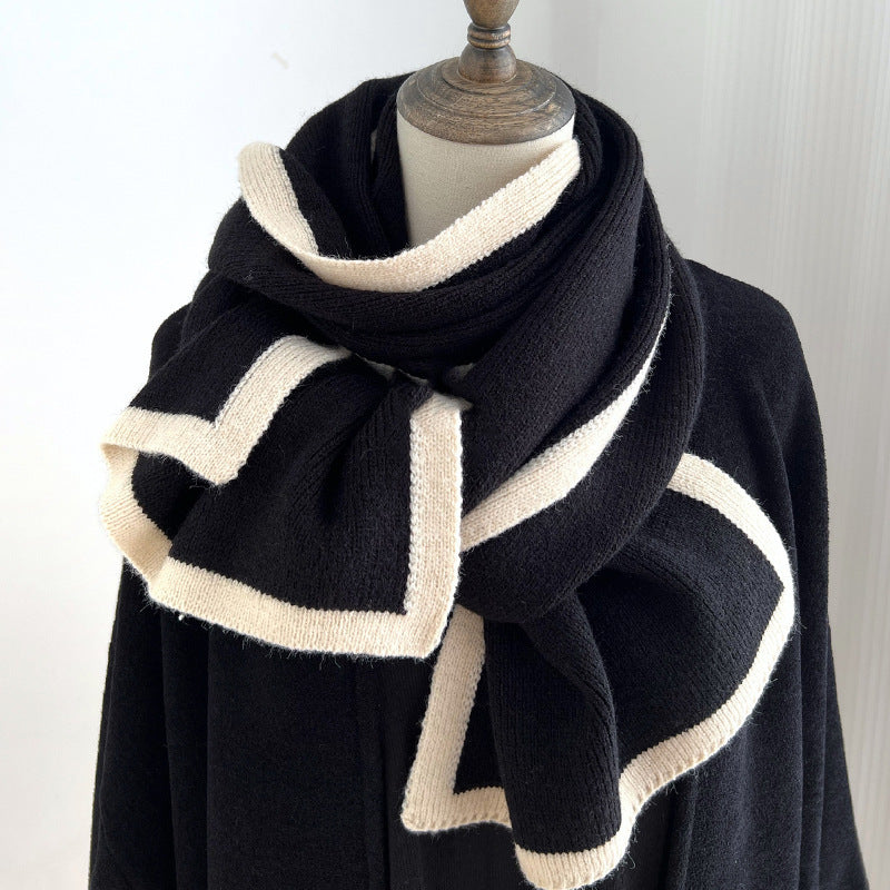 Women's Knitted Scarf Color Block Border Design Fall Winter Warm Accessory