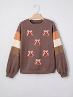 Sarah Express Women's Sequin Bow Pumpkin Round Neck Sweatshirt