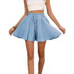 Women's Summer Elastic Waist Culottes Shorts Solid Color