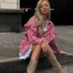 Women's Plaid Button-Down Shirt Loose Fit Casual