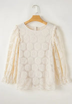 Sarah Express Women's Flower Jacquard Flounce Sleeve Blouse