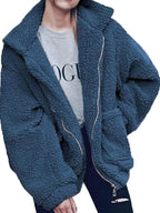 Sarah Express Women's Cozy Fleece Zip Up Jacket Plus Size Dark Blue