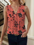 Sarah Express Women's Printed V-Neck Tank - Casual Basic Style Top