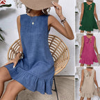 Ruffle Sleeveless Beach Dress Casual Summer Midi Dress