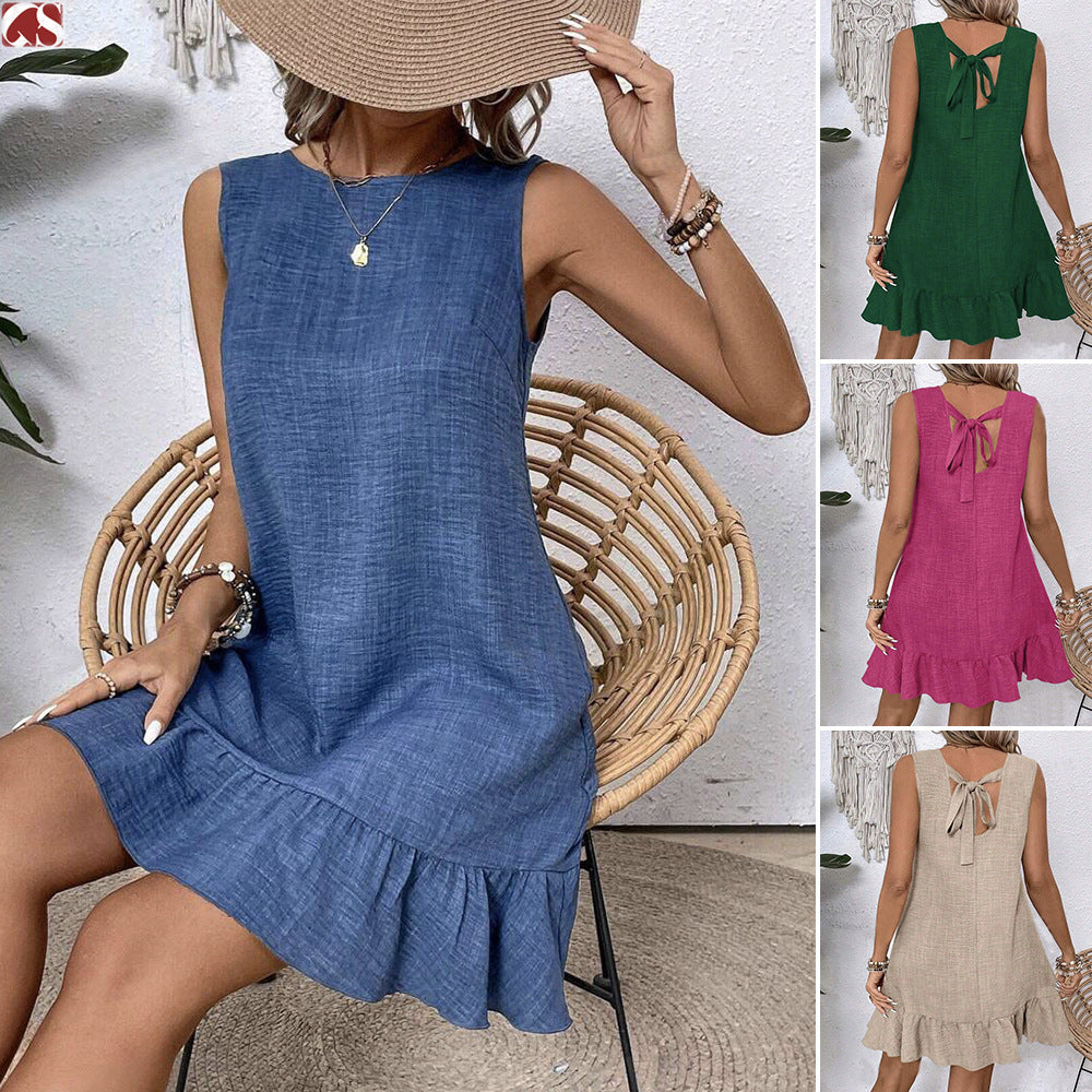 Ruffle Sleeveless Beach Dress Casual Summer Midi Dress