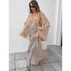 Women's Khaki Ruffled Long Sleeve Dress