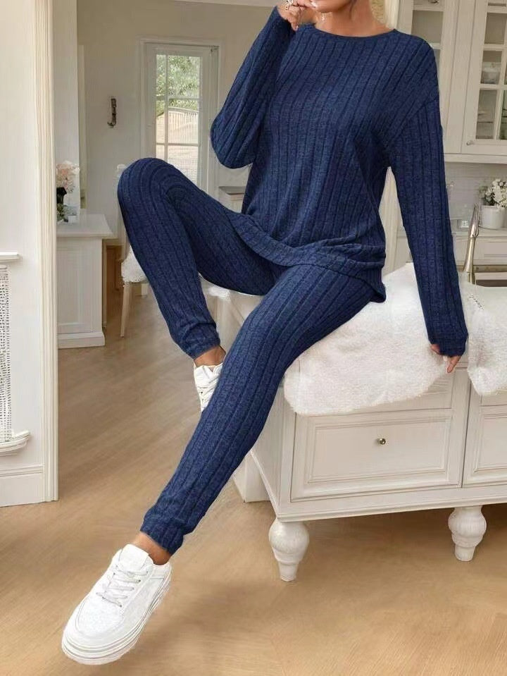 Women's Casual Cotton Two-Piece Matching Set Long Sleeve Top & Trousers