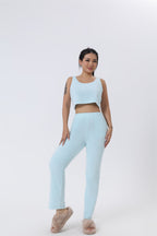 Women's Soft Knit 3 Piece Lounge Set Crop Top Wide Leg Pants Cardigan