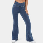 Women's Mid-Waist Bell Bottom Flare Jeans Denim Pants