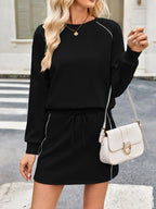 Sarah Express Women's Round Neck Raglan Sleeve Top and Skort Set