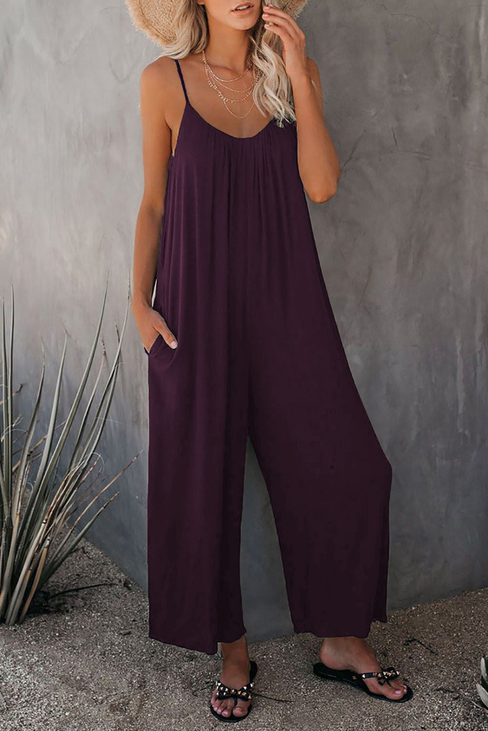 Women's Sleeveless Jumpsuit with Pockets - Casual Loose Fit Romper
