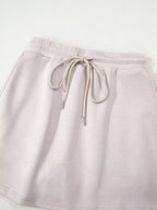 Sarah Express Women's Solid Color Drop Shoulder Pullover and Drawstring Mini Skirt 2pcs Outfit