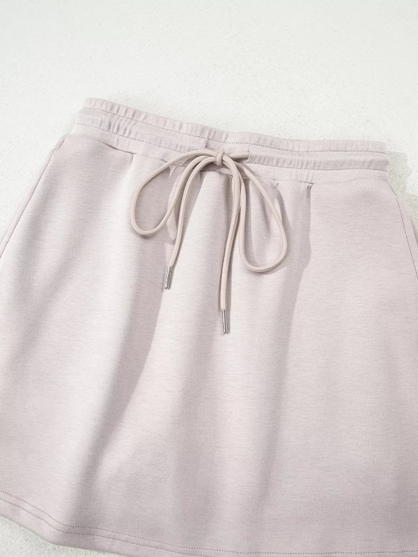 Sarah Express Women's Solid Color Drop Shoulder Pullover and Drawstring Mini Skirt 2pcs Outfit