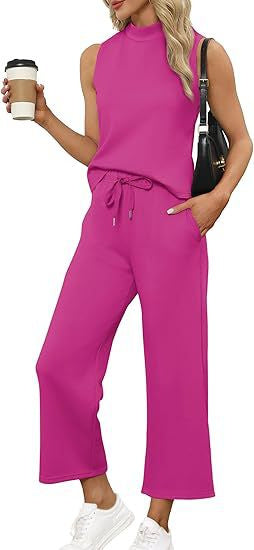 Women's Sleeveless Top Wide Leg Cropped Pants Two-Piece Set Matching Outfit