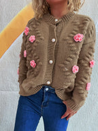 Sarah Express Women's Flower Button Up Long Sleeve Cardigan