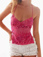 Sarah Express Women's Embroidered Sequin Tie Back Cami