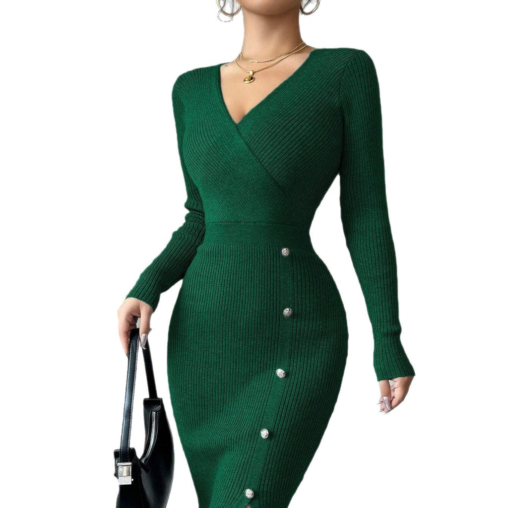 Women's High Waist Long Sleeve Bodycon Knit Maxi Dress Sheath