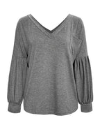 Sarah Express Women's Oversized V-Neck Long Sleeve Blouse