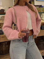 Sarah Express Women's Fluffy Knit Button-Down Cardigan