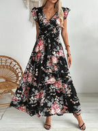 Women's Black Floral Print Dress Polyester