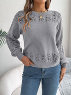 Sarah Express Women's Hollow Out Eyelet Long Sleeve Sweater