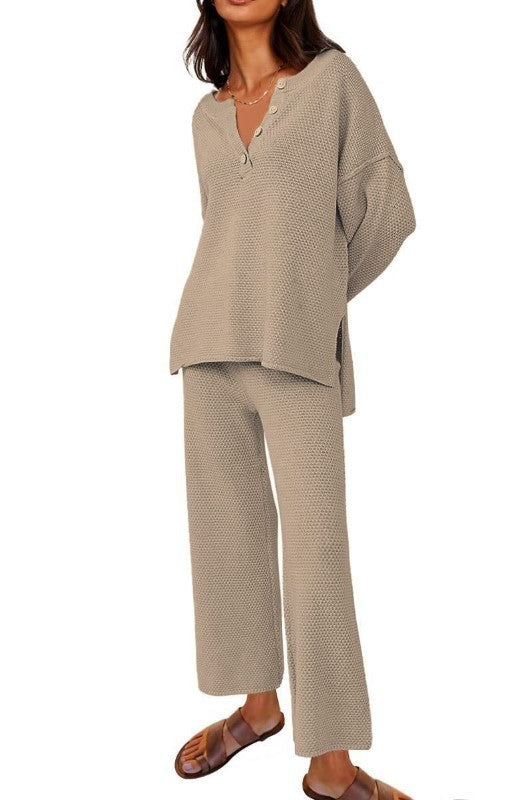 Sarah Express Women's Two-Piece Leisure Set Long Sleeve Top and Pants Casual Suit Brown