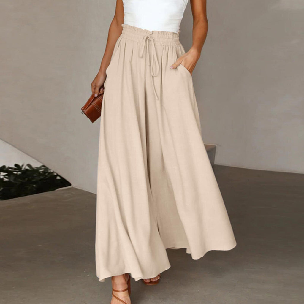 High Waist Wide Leg Dress Pants Elastic Waistband Full Length Trousers
