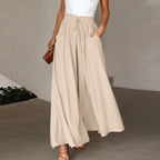 High Waist Wide Leg Dress Pants Elastic Waistband Full Length Trousers